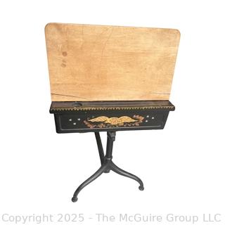 1930's School Desk and Chair Unit with Lift Top for School Supplies Storage. Stenciled by Jane Hanks.