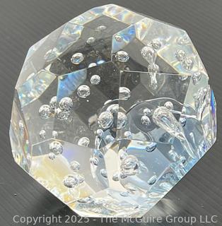 Signed Steuben Leaded Glass Paperweight Dodecahedron with Bubble Inclusions