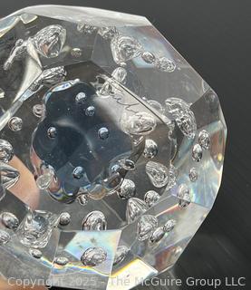 Signed Steuben Leaded Glass Paperweight Dodecahedron with Bubble Inclusions