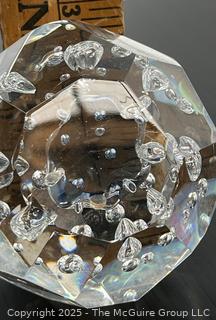 Signed Steuben Leaded Glass Paperweight Dodecahedron with Bubble Inclusions