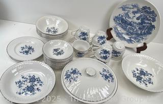 Set of Blue and White Enoch Wedgwood Tunstall Royal Ironstone Dinnerware and Transferware Plate