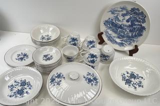 Set of Blue and White Enoch Wedgwood Tunstall Royal Ironstone Dinnerware and Transferware Plate
