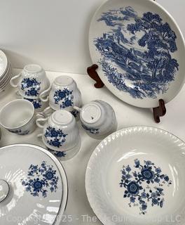 Set of Blue and White Enoch Wedgwood Tunstall Royal Ironstone Dinnerware and Transferware Plate
