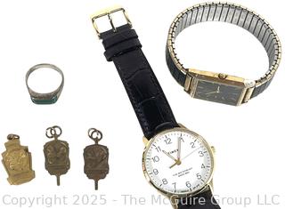 Two (2) Men's Wristwatches, Sterling/Turquoise Ring Size 6.5 and (3) Men's Basketball Medals 