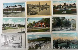 Nine (9) Used U.S. Post Cards circa 1910-1920 with Stamps.  Philately.  