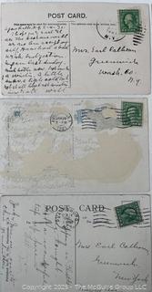 Nine (9) Used U.S. Post Cards circa 1910-1920 with Stamps.  Philately.  