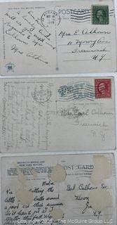 Nine (9) Used U.S. Post Cards circa 1910-1920 with Stamps.  Philately.  