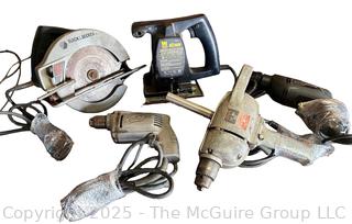 Grouping of Corded Tools Including Circular Saw, 3/8" Craftsman Drill,  1/2" Skil Drill, Thon Drill and WEN All Saw<br>

<br><br>

Removal Options:<br><br> Sat (Nov 8) & Sun (Nov 9) 11-3pm, 56 Scotch Hill Rd., Cambridge NY 12816<br><br>

Sat (Nov 15) 12-2pm, TMG Warehouse, 2800 Juniper St., Fairfax, VA 22031<br><br>

Request Shipping (david@themcguiregroupllc.com) 