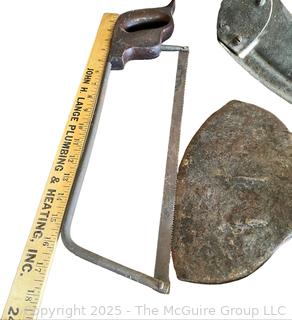 Grouping of Bench Tools Including Sickles, Hack Saw, Horse Bits, Hand Drill Brace and Large Axe Head<br>

<br><br>

Removal Options:<br><br> Sat (Nov 8) & Sun (Nov 9) 11-3pm, 56 Scotch Hill Rd., Cambridge NY 12816<br><br>

Sat (Nov 15) 12-2pm, TMG Warehouse, 2800 Juniper St., Fairfax, VA 22031<br><br>

Request Shipping (david@themcguiregroupllc.com)  