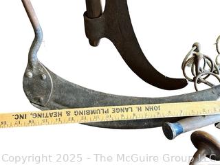 Grouping of Bench Tools Including Sickles, Hack Saw, Horse Bits, Hand Drill Brace and Large Axe Head<br>

<br><br>

Removal Options:<br><br> Sat (Nov 8) & Sun (Nov 9) 11-3pm, 56 Scotch Hill Rd., Cambridge NY 12816<br><br>

Sat (Nov 15) 12-2pm, TMG Warehouse, 2800 Juniper St., Fairfax, VA 22031<br><br>

Request Shipping (david@themcguiregroupllc.com)  