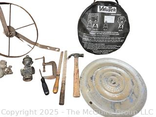 Eclectic Lot Including Jumper Cables, C Clamps, Tire Iron, License Plates and Hubcap<br>

<br><br>

Removal Options:<br><br> Sat (Nov 8) & Sun (Nov 9) 11-3pm, 56 Scotch Hill Rd., Cambridge NY 12816<br><br>

Sat (Nov 15) 12-2pm, TMG Warehouse, 2800 Juniper St., Fairfax, VA 22031<br><br>

Request Shipping (david@themcguiregroupllc.com)