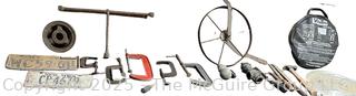 Eclectic Lot Including Jumper Cables, C Clamps, Tire Iron, License Plates and Hubcap<br>

<br><br>

Removal Options:<br><br> Sat (Nov 8) & Sun (Nov 9) 11-3pm, 56 Scotch Hill Rd., Cambridge NY 12816<br><br>

Sat (Nov 15) 12-2pm, TMG Warehouse, 2800 Juniper St., Fairfax, VA 22031<br><br>

Request Shipping (david@themcguiregroupllc.com)