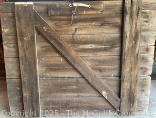 Wooden Barn Door. Measures 48 x 63"<br>

<br><br>

Removal Options:<br><br> Sat (Nov 8) & Sun (Nov 9) 11-3pm, 56 Scotch Hill Rd., Cambridge NY 12816<br><br>

Sat (Nov 15) 12-2pm, TMG Warehouse, 2800 Juniper St., Fairfax, VA 22031<br><br>

Request Shipping (david@themcguiregroupllc.com)