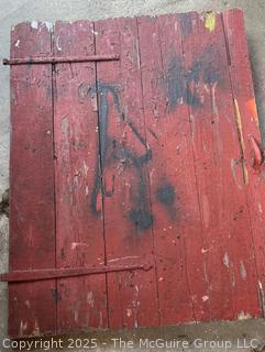 Wooden Barn Door. Measures 48 x 63"<br>

<br><br>

Removal Options:<br><br> Sat (Nov 8) & Sun (Nov 9) 11-3pm, 56 Scotch Hill Rd., Cambridge NY 12816<br><br>

Sat (Nov 15) 12-2pm, TMG Warehouse, 2800 Juniper St., Fairfax, VA 22031<br><br>

Request Shipping (david@themcguiregroupllc.com)