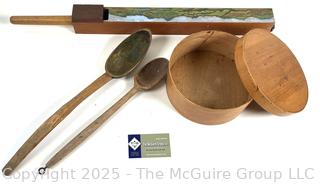 Selection of antique wooden kitchen items