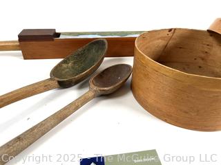 Selection of antique wooden kitchen items