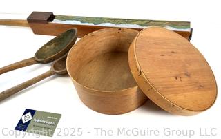 Selection of antique wooden kitchen items