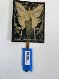 Antique advertising hand fan - Putnam Dyes from Smith's Pharmacy Greenwich NY