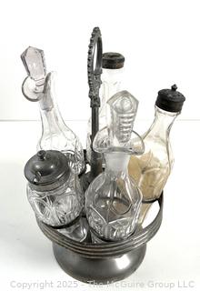 Antique 5 bottle silver plated cruet set 