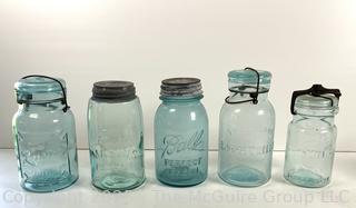 Group of five (5) antique canning jars: various brands