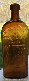 Group of six (6) antique glass bottles: various brands embossed