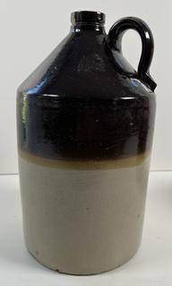 Glazed stoneware jug (12"T) and crock (6"T)