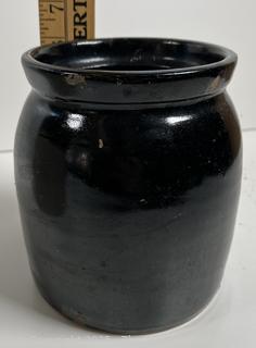 Glazed stoneware jug (12"T) and crock (6"T)
