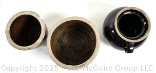 Three Stoneware Bean Pots 