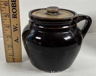 Two (2) lidded stoneware crocks