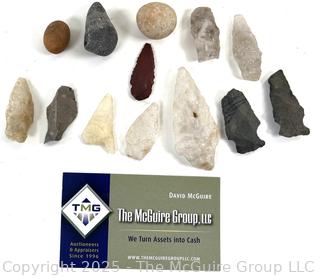 Group of Natural Stone Native Hand Tool Fragments Arrowheads and Points