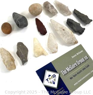 Group of Natural Stone Native Hand Tool Fragments Arrowheads and Points