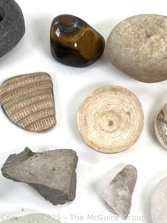 Group of Natural Stone Cobbles, Fossils and Possible Native Hand Tool Frsgments Picked While Working Scotch Hill Farm 