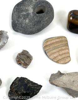 Group of Natural Stone Cobbles, Fossils and Possible Native Hand Tool Frsgments Picked While Working Scotch Hill Farm 