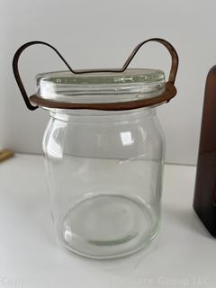 Group antique glass bottles: various brands