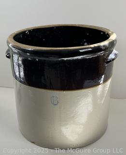 VINTAGE RUSTIC "6" GLAZED CROCK STONEWARE POTTERY
