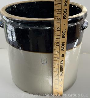 VINTAGE RUSTIC "6" GLAZED CROCK STONEWARE POTTERY