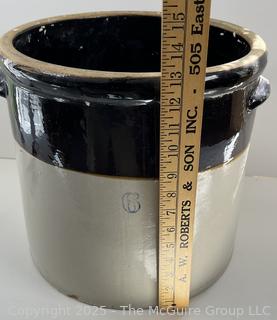 VINTAGE RUSTIC "6" GLAZED CROCK STONEWARE POTTERY