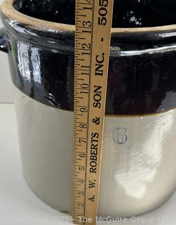 VINTAGE RUSTIC "6" GLAZED CROCK STONEWARE POTTERY