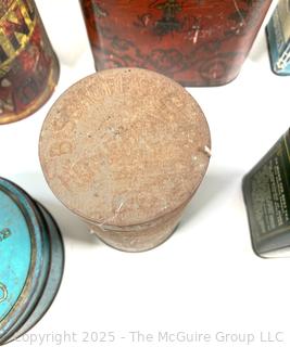 Selection of vintage product advertising tins, mostly kitchen related