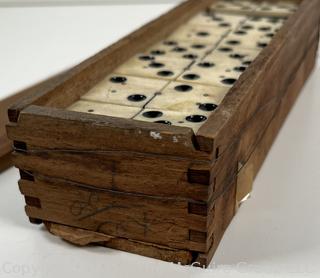 Antique Whiteface Dominoes Set in Wooden Box The Embossing Company