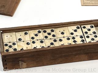 Antique Whiteface Dominoes Set in Wooden Box The Embossing Company