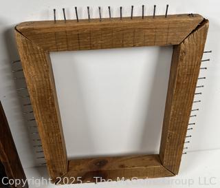 Four (4) wooden frames/trays: egg crate, frame and odd items