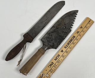 Two (2) antique serrated kitchen knives