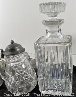 Oval cast iron skillet, glass kitchen items and spring-loaded scale