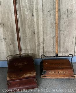 Antique floor cleaners: Vintage Antique Bissell Wooden Floor Rug Sweeper Vacuum Cyco Bearing Cast Iron; and Early Wood Domestic Vacuum Sweeper Peoria Illinois 1910
