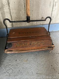 Antique floor cleaners: Vintage Antique Bissell Wooden Floor Rug Sweeper Vacuum Cyco Bearing Cast Iron; and Early Wood Domestic Vacuum Sweeper Peoria Illinois 1910