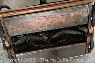 Antique floor cleaners: Vintage Antique Bissell Wooden Floor Rug Sweeper Vacuum Cyco Bearing Cast Iron; and Early Wood Domestic Vacuum Sweeper Peoria Illinois 1910
