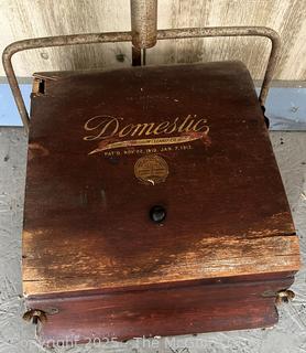 Antique floor cleaners: Vintage Antique Bissell Wooden Floor Rug Sweeper Vacuum Cyco Bearing Cast Iron; and Early Wood Domestic Vacuum Sweeper Peoria Illinois 1910