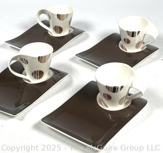 Set of Four (4) Villeroy & Boch Luxembourg Germany Porcelain Cups and Snack Plates