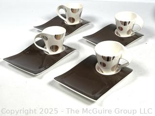 Set of Four (4) Villeroy & Boch Luxembourg Germany Porcelain Cups and Snack Plates